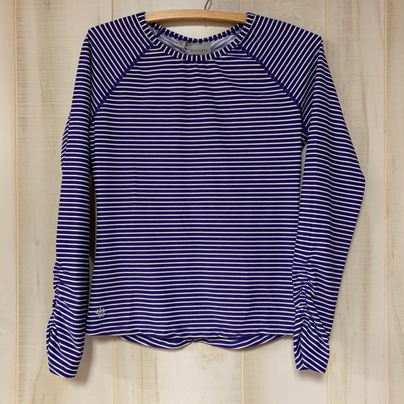 Athleta Tops - Athleta Gardenia Grove Blue Stripe Rash Guard S